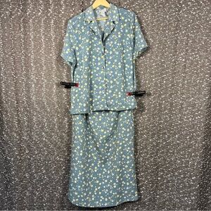 Vintage TOG Shop Floral Button‎ Down Shirt & Skirt Set